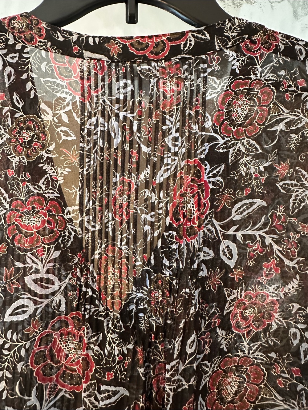 Veronica Beard Black Silk Sheer Floral Pintuck Peasant Blouse - Picture 9 of 12